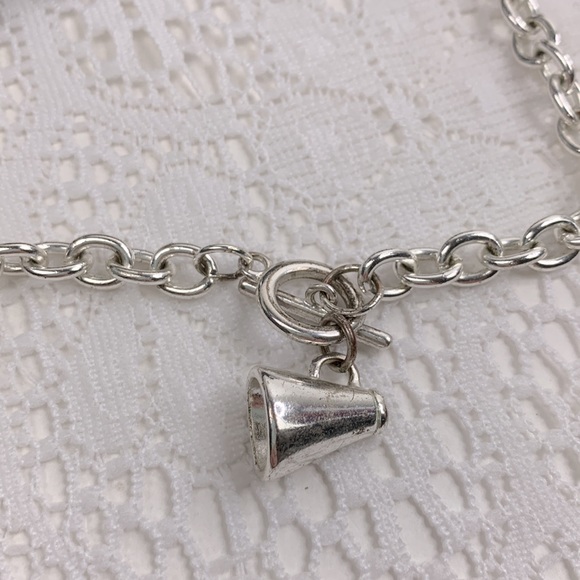 Silver Choker Link necklace Cheerleading Megaphone charm 16” - Picture 3 of 11